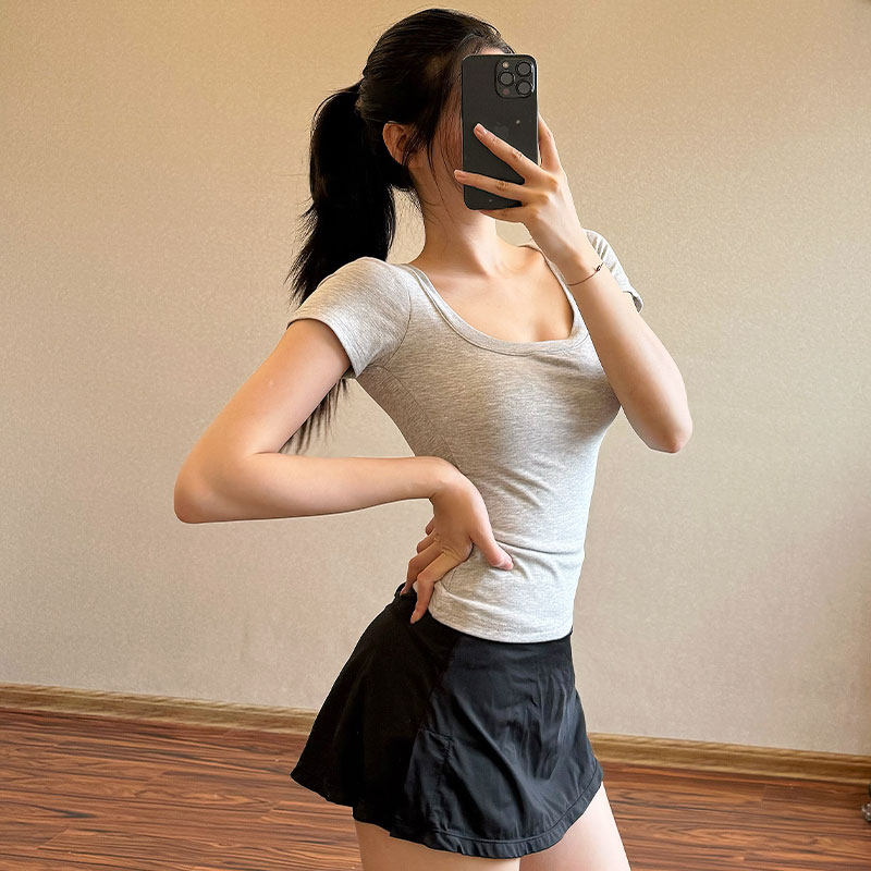 普拉提灰色瑜伽短袖女外穿绝美运动T恤塑身带胸垫健身服上衣春夏,运动服/休闲服装,健身衣,淘宝优惠券,粉丝福利购,淘宝优惠卷