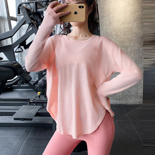 运动上衣女宽松大码网红长袖遮臀