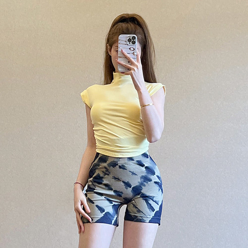 半高领运动短袖女夏季短款显瘦