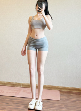 辣妹健身短裤女2026夏新款灰色低腰外穿性感三分运动瑜伽短裤欧美