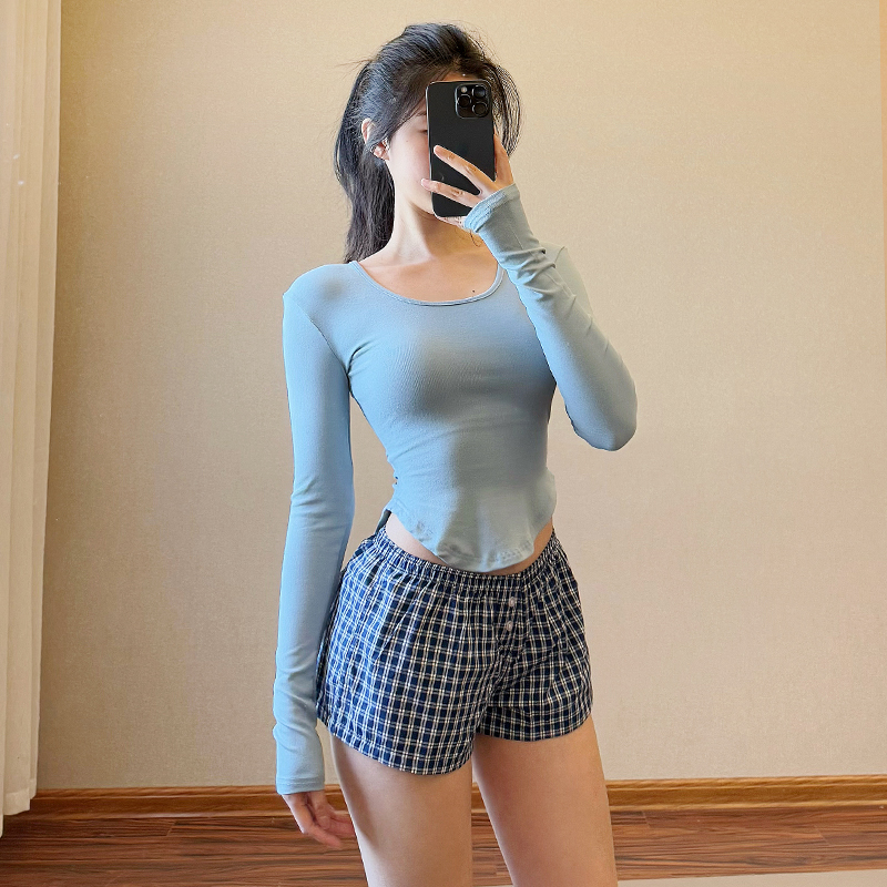 奶蓝色长袖瑜伽上衣女2025春夏新款修身显瘦外穿跑步运动健身服