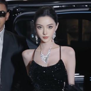 超闪流苏满钻项链夸张气质锁骨链高级感轻奢晚宴颈链耳环礼服配饰