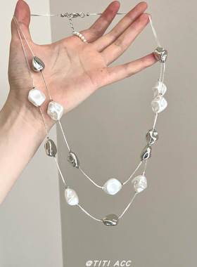 ins冷淡风不规则巴洛克珍珠项链高级感时髦叠戴颈链小众锁骨链女