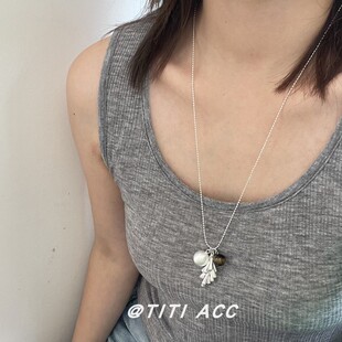 韩版小众银色葡萄串圆球设计感项链女斑点石串珠流苏毛衣链锁骨链