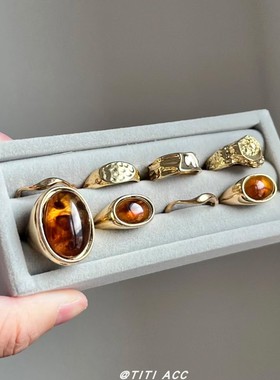 高端贵气戒指合集!中古vintage金色指环女欧美风时髦不规则手饰潮