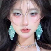 超美重工天然贝壳葡萄串流苏耳环薄荷曼绿氛围感度假风轻奢耳饰女