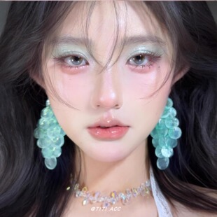 超美重工天然贝壳葡萄串流苏耳环薄荷曼绿氛围感度假风轻奢耳饰女