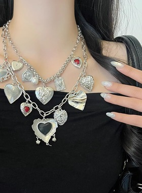 复古朋克风重工雕花爱心项链女精致choker叠戴毛衣链潮酷嘻哈颈链