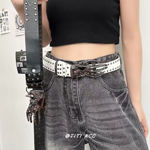 朋克风骷髅头爱心手掌铆钉皮带女Y2K辣妹风恶魔之手牛仔裤 腰带潮