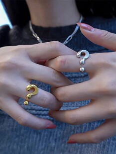 小众个性叹号问号戒指女ins冷淡风高级感食指戒情侣开口指环饰品