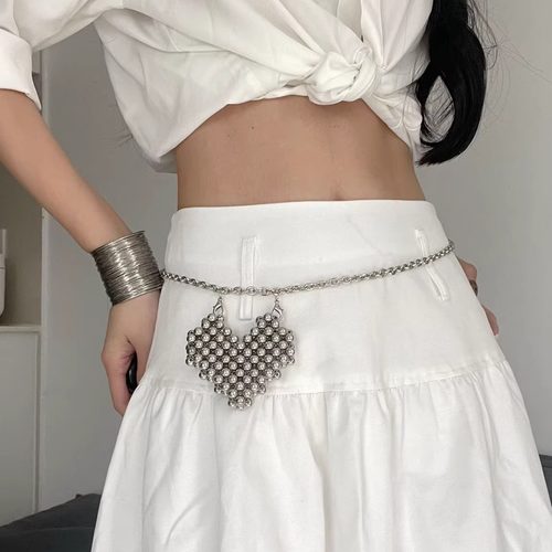 韩系金属银色爱心腰链女配裙子牛仔裤子链条装饰甜酷辣妹风腰带潮