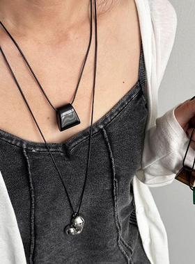 天然石秤砣梯形立体方糖项链女