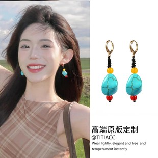 藏式 独特耳扣耳钉 绿松石耳坠耳环女复古民族风小众高级感耳饰个性