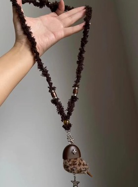 复古美拉德豹纹圣诞袜星星吊坠项链女轻奢小众设计感时髦毛衣链潮