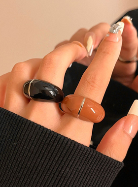 欧美ins高级感镀真金滴釉指环戒