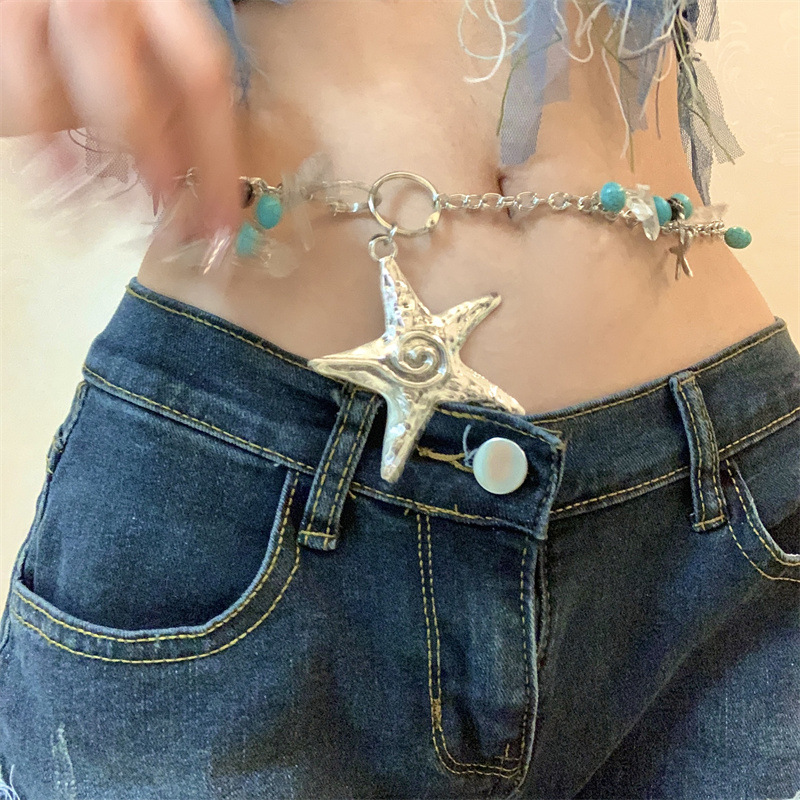 设计感多元素海星水晶石吊坠腰链
