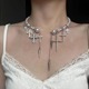 欧美ins风镶钻十字架流苏珍珠锁骨链女时尚 颈链 甜酷辣妹项链个性