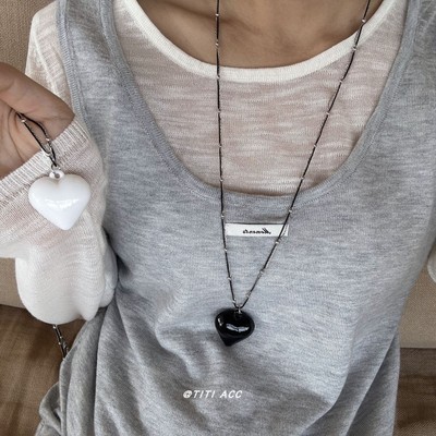 韩版东大门reina小众设计感爱心吊坠项链个性浮夸风长款毛衣链女