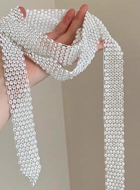 精致重工！白色满钻网眼领带项链女轻奢高级感气质百搭时尚配饰新