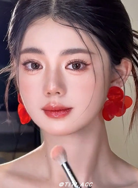 复古红色圆片贝壳流苏耳环女新中式小众设计感耳钉轻奢高级感耳饰