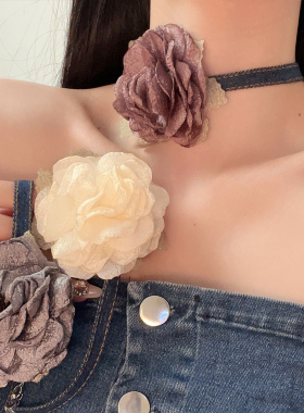 花朵choker气质颈链法式优雅项链