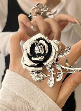 超大花卉双指指环金属夸张戒指