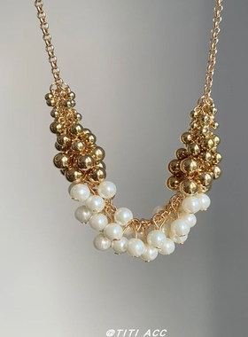 法式宫廷风金色珍珠球项链女款2025新款轻奢高级感优雅复古锁骨链