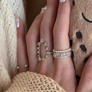 超精致！镶钻椭圆戒指叠戴韩系锆石小众轻奢高级vintage复古指环