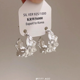 银色肌理感简约圆圈耳钉女小众气质独特设计耳环个性 冷淡风耳饰潮