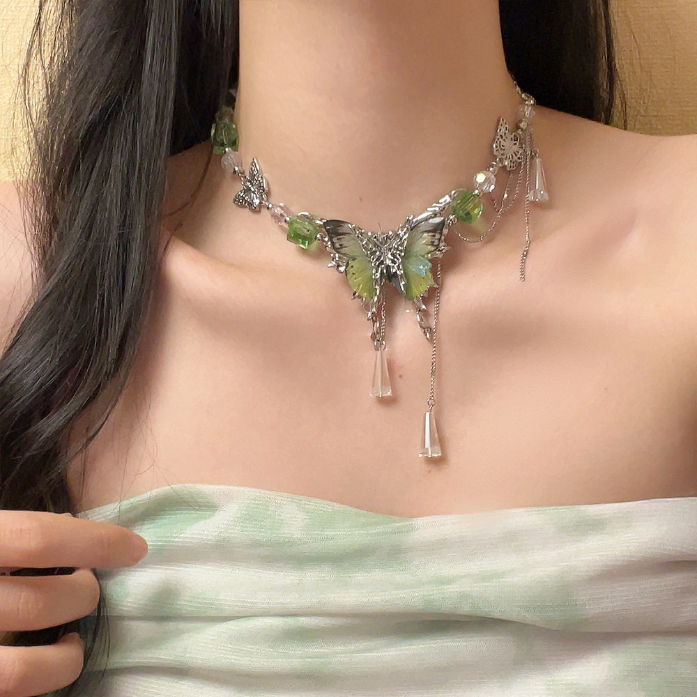 绿色冰晶蝴蝶清冷感项链锁骨链女图片