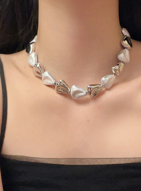 金属白色异形巴洛克珍珠拼色项链