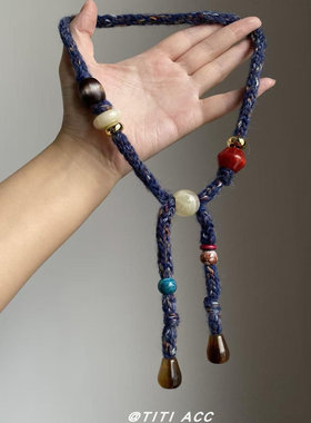 复古针织毛线抽拉长项链女秋冬轻奢高级感锁骨链配饰小众毛衣链潮