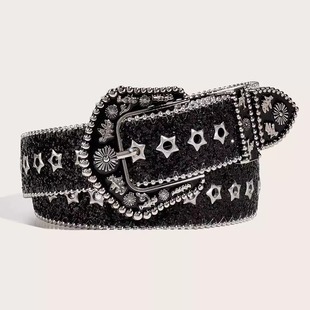 美式复古镂空星星花纹腰带女亚文化y2k辣妹装饰水钻皮带牛仔裤带