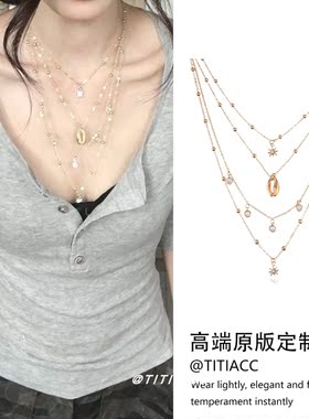 复古多层叠戴六芒星吊坠项链女