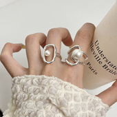 简约几何珍珠戒指女小众轻奢高级感指环不规则镂空交叉精致食指戒