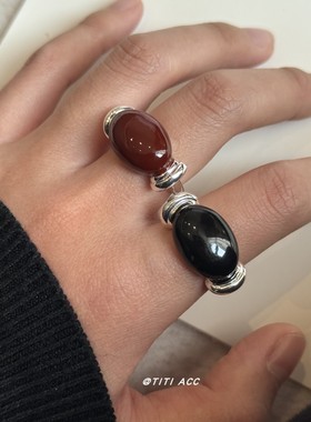 韩系ins博主同款几何光面滴釉戒指女轻奢高级感可调节食指戒指环