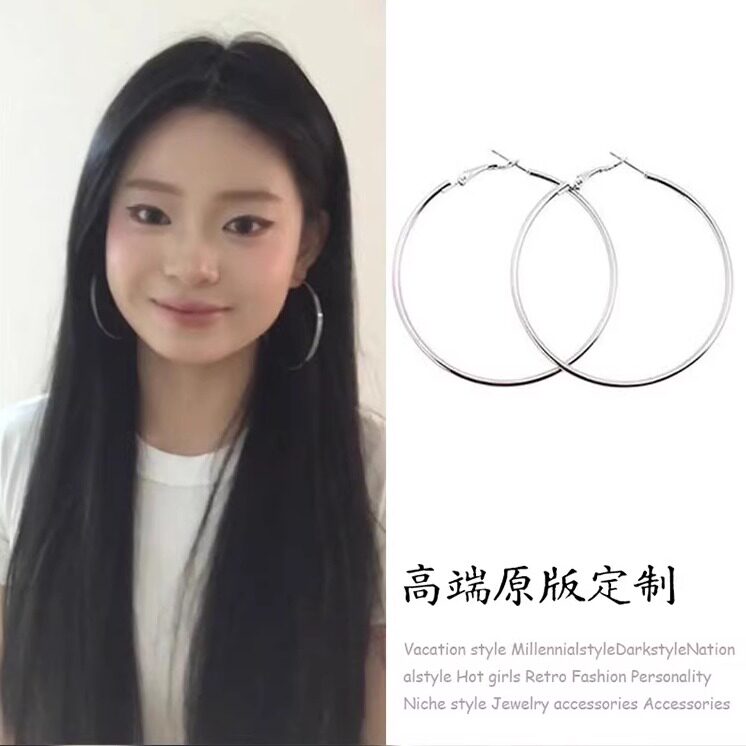 大素圈耳饰夸张圈圈耳环女2025年新款爆款纯银针耳钉圆圈耳圈耳夹图片