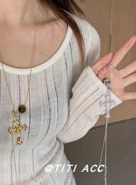 法式复古十字架女小众抽拉项链