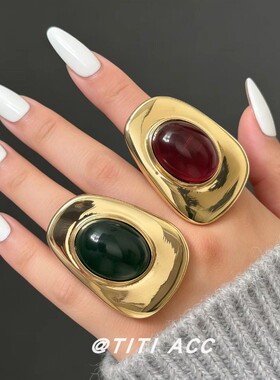 欧美复古金属亚克力戒指女士