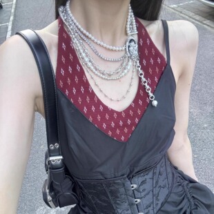 美式多层珍珠流苏项链女甜酷辣妹重工锁骨链轻奢小众设计气质颈链