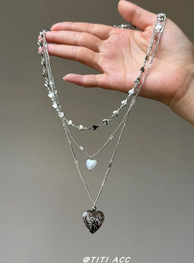 波西米亚民族风金属雕花爱心项链女配饰多层毛衣链时尚百搭卫衣链