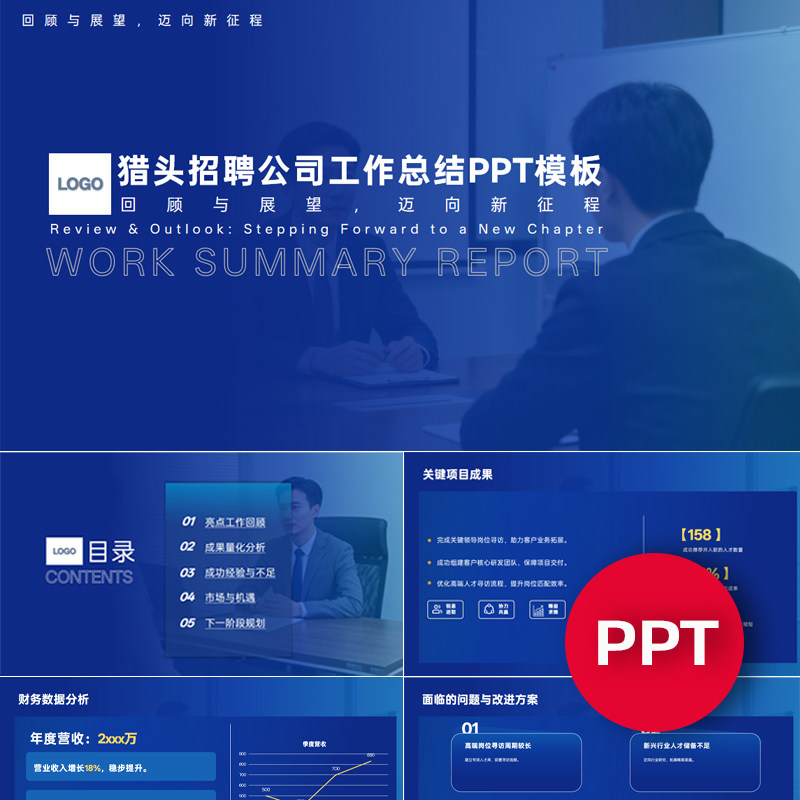 一份20页猎头招聘公司企业年终年中季度月度工作总结汇报PPT模板