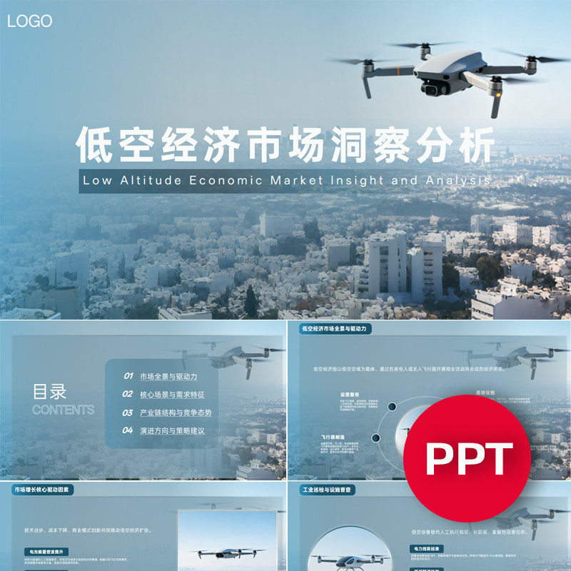 一份19页低空经济市场洞察分析PPT模板无人机行业高端科技ppt模板