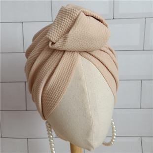 VINTAGE复古时尚褶皱花苞个性月子家居头巾包头帽muslim turban