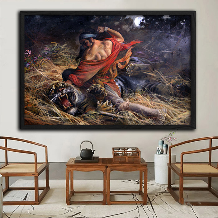 客厅玄关装饰画餐厅沙发背景墙壁画挂画王可伟㊣中国古典油画武松