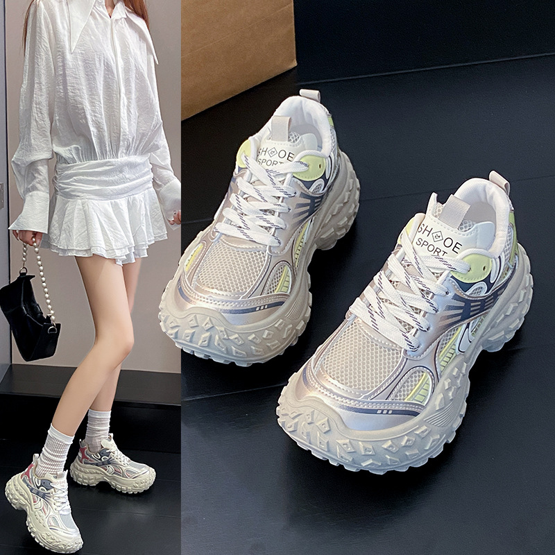 时尚增高轮胎鞋老爹鞋女2025春秋季新款透气休闲鞋百搭厚底女鞋搭