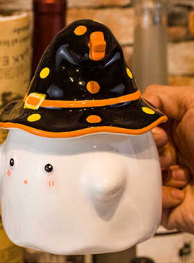 幽灵马克杯可爱鬼咖啡杯带盖魔法帽幻影小精灵陶瓷杯稀奇古怪水杯