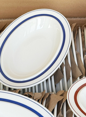 德化陶瓷椭圆深餐盘一人食甜品蛋糕盘意面盘西餐鱼盘ins风牛排盘