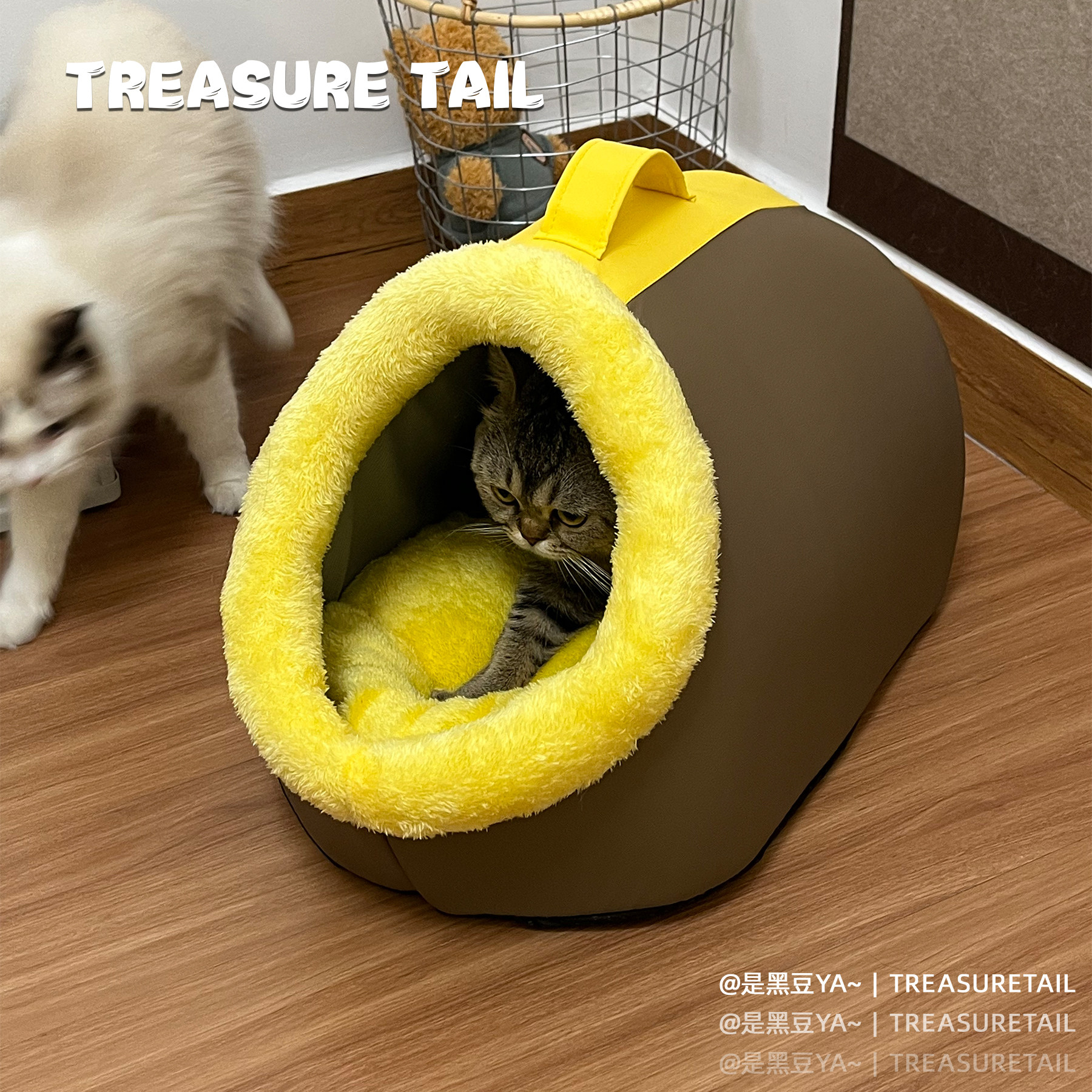 Treasure Tail 猫窝冬季保暖封闭式安全感毛绒拖鞋手提狗窝宠物窝