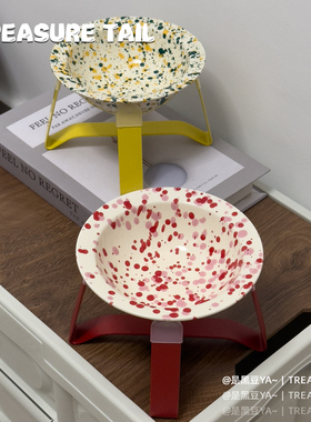 pecolo飞碟猫碗狗狗吃饭喝水食碗宠物陶瓷碗防黑下巴带碗架猫咪碗